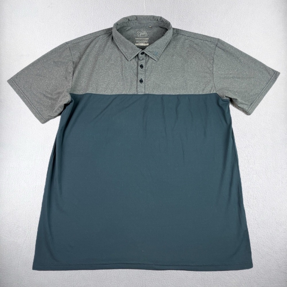 Swannies Golf Polo Mens XL Gray Teal Colorblock Performance Short Sleeve Shirt